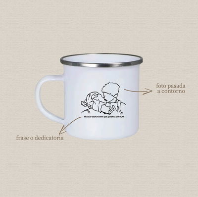 Jarro de acero sublimado personalizado con diseño "foto pasada a contorno+canción"