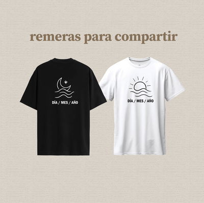 2 remeras de algodón estampadas con diseño de sol y luna para compartir