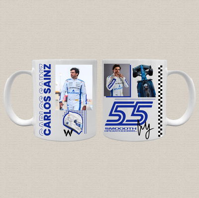 Taza de cerámica sublimada con diseño de Carlos Saniz de la fórmula 1