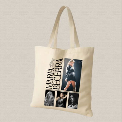 Tote bag de lienzo 35x40cm diseño de Maria Becerra en negro estampado dtf