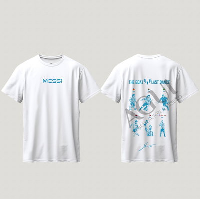 Remera blanca+celeste 2ble estampa  Messi "The GOAT: Last Dance"
