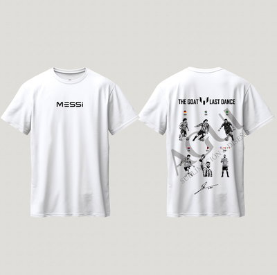 Remera blanca+celeste 2ble estampa  Messi "The GOAT: Last Dance"
