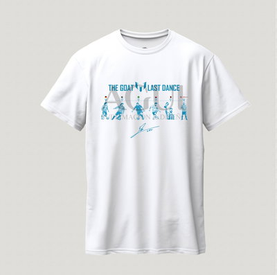 Remera blanca+celeste de algodón premium Messi "The GOAT: Last Dance"