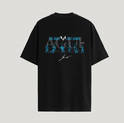 Remera negra con celeste de algodón premium Messi "The GOAT: Last Dance"