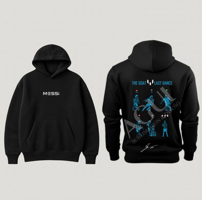 buzo negro+celeste doble estampa Messi "The GOAT: Last Dance"