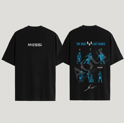 Remera negra+celeste 2ble estampa  Messi "The GOAT: Last Dance"