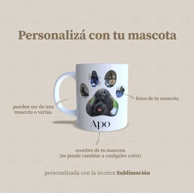 Taza de cerámica personalizada con tu mascota sublimada (huella)