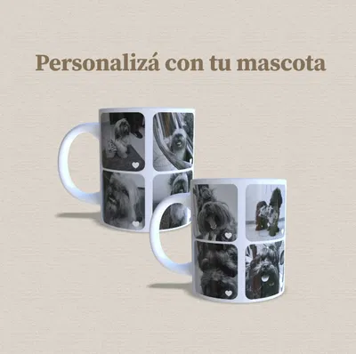 Taza de cerámica personalizada con tu mascota sublimada (collage fotos)