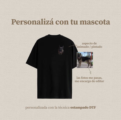Remera adulto de algodón con tu mascota con estilo pintado/animado estampada dtf