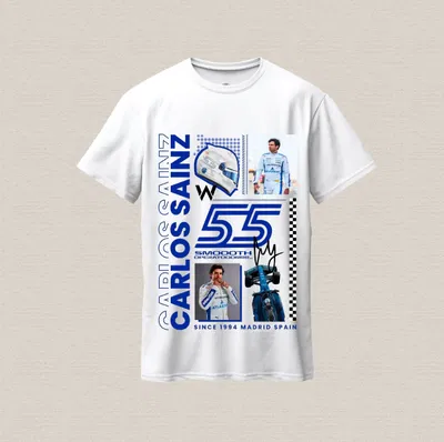 Remera Carlos sainz en algodón premium blanca estampada dtf