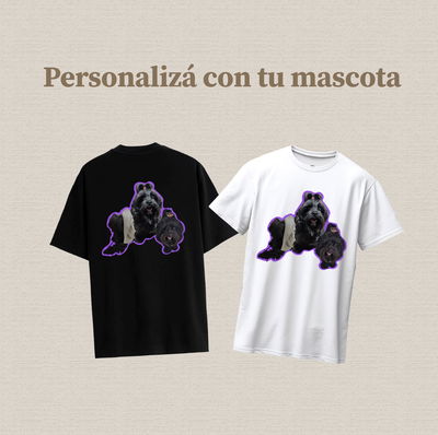 Remera adulto de algodón personalizada con tu mascota silueta color estampada dtf