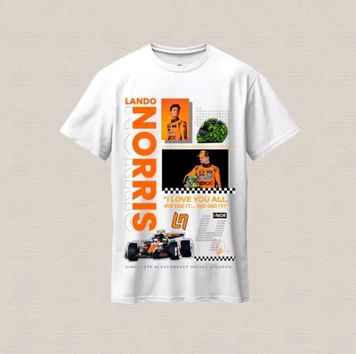 Remera Lando Norris en algodón premium blanca estampada dtf