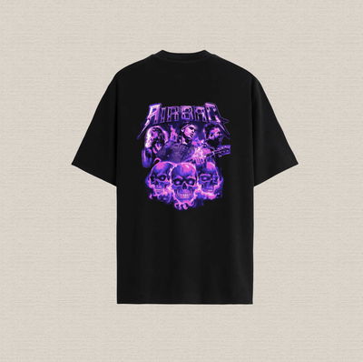 Remera negra con diseño airbag violeta de algodón premium estampado dtf