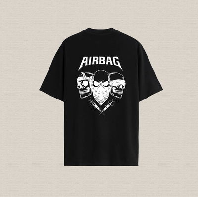 Remera negra con diseño airbag calavera de algodón premium estampado dtf