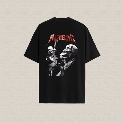 Remera negra con diseño airbag rojo calavera de algodón premium estampado dtf