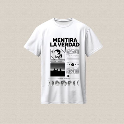 Remera blanca con diseño airbag "mentira la verdad" de algodón premium estampado dtf