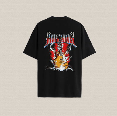 Remera negra con diseño airbag guitarra de algodón premium estampado dtf