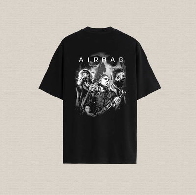 Remera negra con diseño airbag escala grises de algodón premium estampado dtf