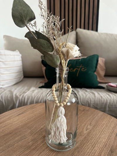 FLORERO VIDRIO ACCESORIO + FLORES SECAS