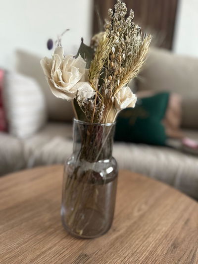 FLORERO VIDRIO + FLORES SECAS