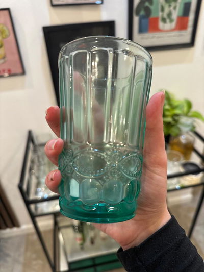 VASO DE VIDRIO LABRADO VERDE AGUA X6
