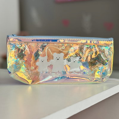 Cartuchera Ositos transparente iridiscente (efecto agua con purpurina)