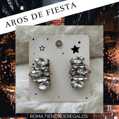 Aros con Piedras Plateadas rectas 