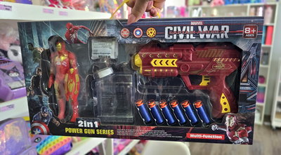 IRON MAN con luces  + arma con láser + balas orbis+balas punta ventosa