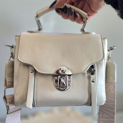 Mini bag hueso con manija de mano, correa desmontable y regulable
