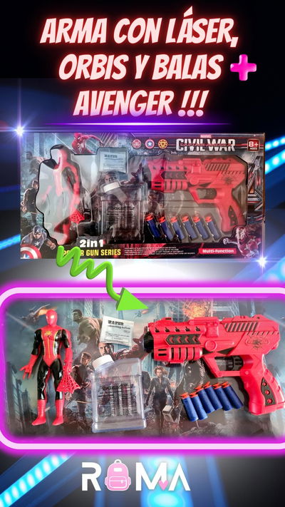 Spiderman con luces  + arma con láser + balas orbis+balas punta ventosa