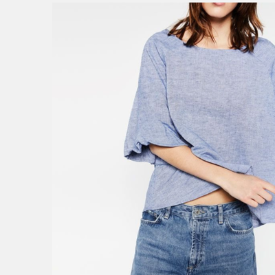 ZARA - Blusa jaspeada manga globo talle M