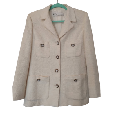 ZARA - Blazer saco tweed blanco talle M impecable