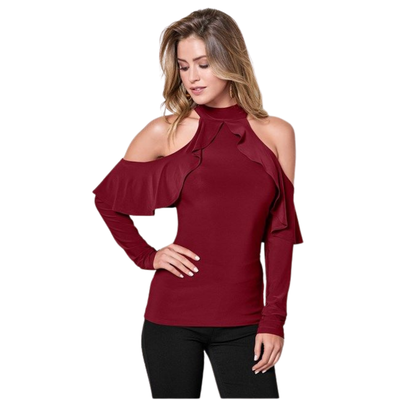 AMISU - Blusa bordó hombros descubiertos talle L nueva