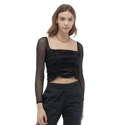 Top mesh negro mangas tul talle L nuevo