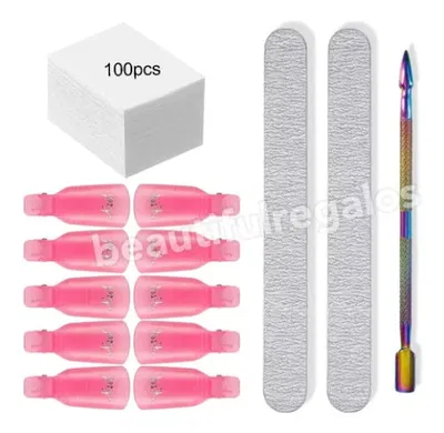 Kit Removedor Repujador Lima Capuchones Wipes Manicuria Uñas