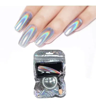 Polvo Holografico Plata Decoracion Uñas Nail Art + Aplicador