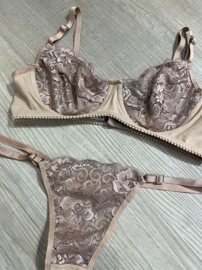 Conjunto aro con encaje -NUDE-