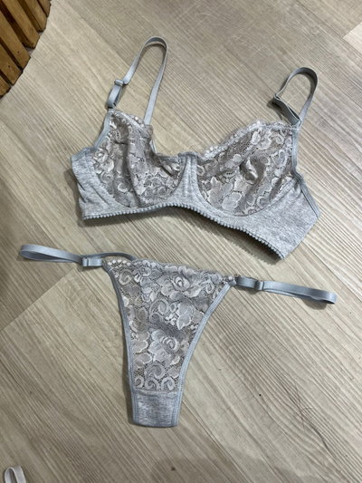 Conjunto aro con puntilla -GRIS-