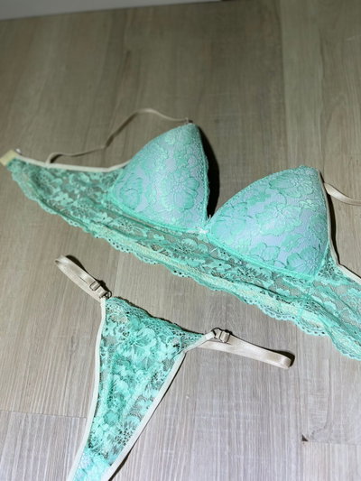 Conjunto taza soft encaje pastel -VERDE AGUA-