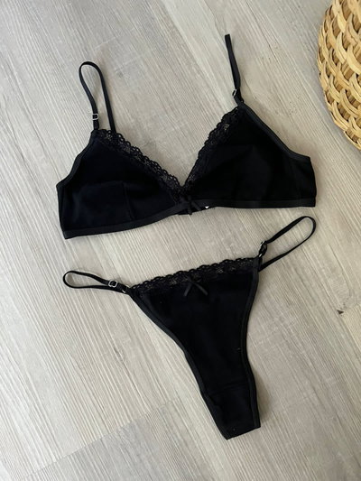 Conjunto simple algodón puntilla -NEGRO-
