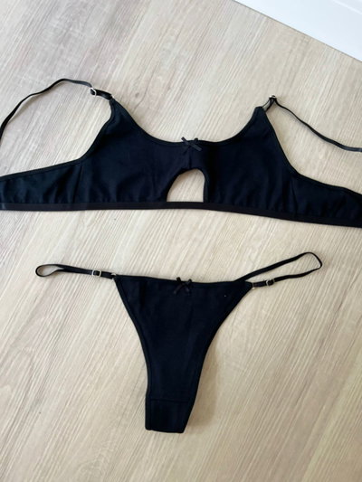 Conjunto abertura algodon -NEGRO-