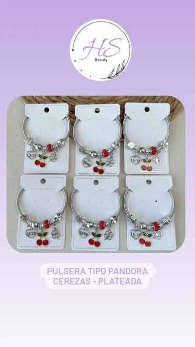 Pulsera tipo pandora-cerezas