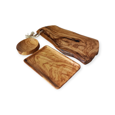 Tabla rústica + bandeja +1 mini platito de Olivo 