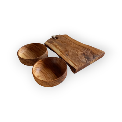 Tabla + 2 cuencos de Olivo 