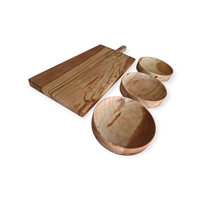 Tabla con mango + 3 mini platitos de Olivo