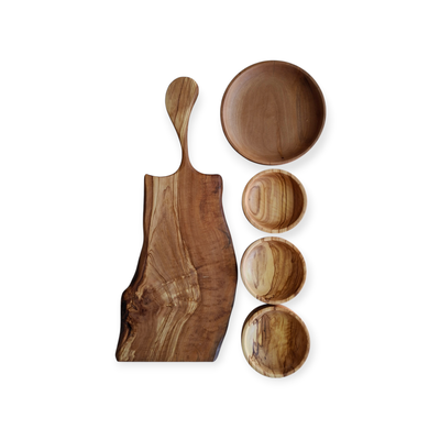 Tabla con mango + cuencos de Olivo 