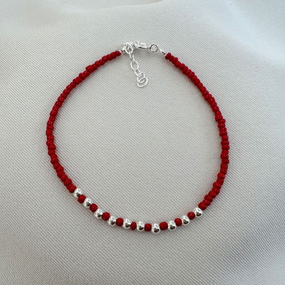 Pulsera mostacillas rojas y plata 925