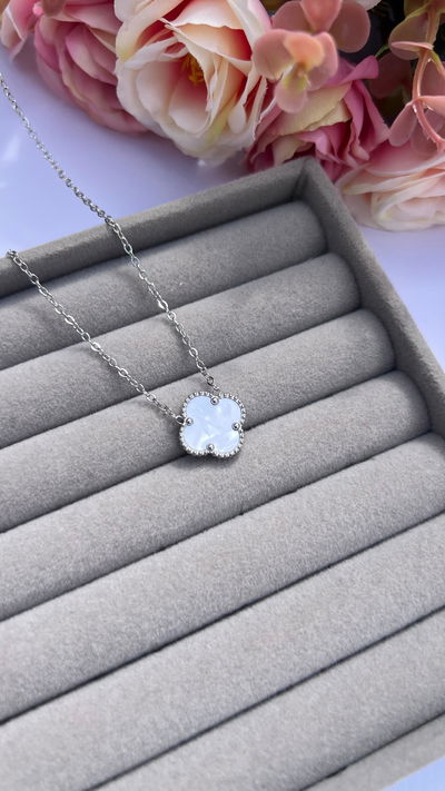 Collar 1 Trebol Blanco Grande Acero