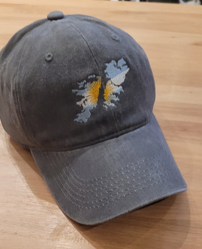 Gorra gabardina gris gastado malvinas bandera argentina partido