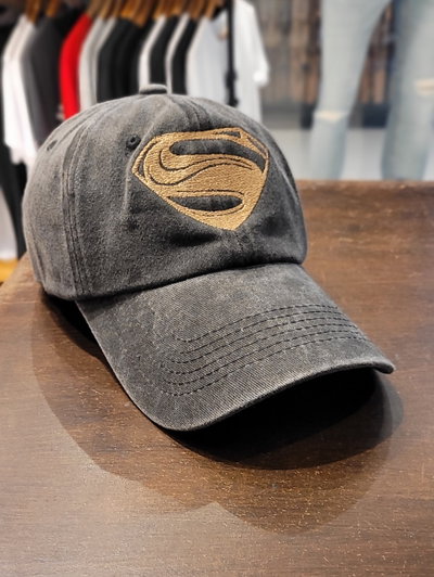 Gorra gabardina negra gastado Bordada Superman